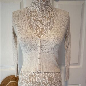 GUESS Jeans V-neck button-down cotton knit cardigan geometric knit pattern S